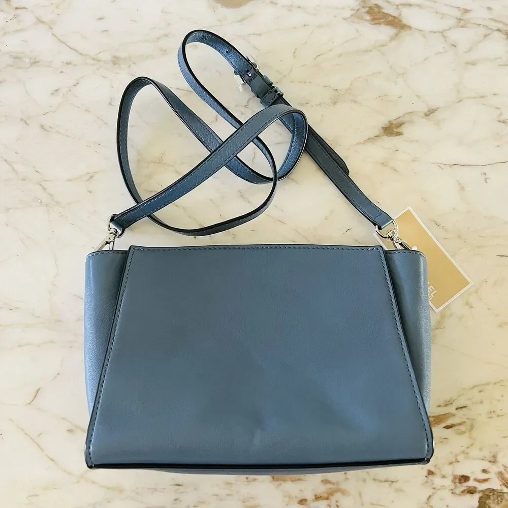 MICHAEL KORS Sophie Surf Blue Soft Leather Small Messenger Crossbody Bag